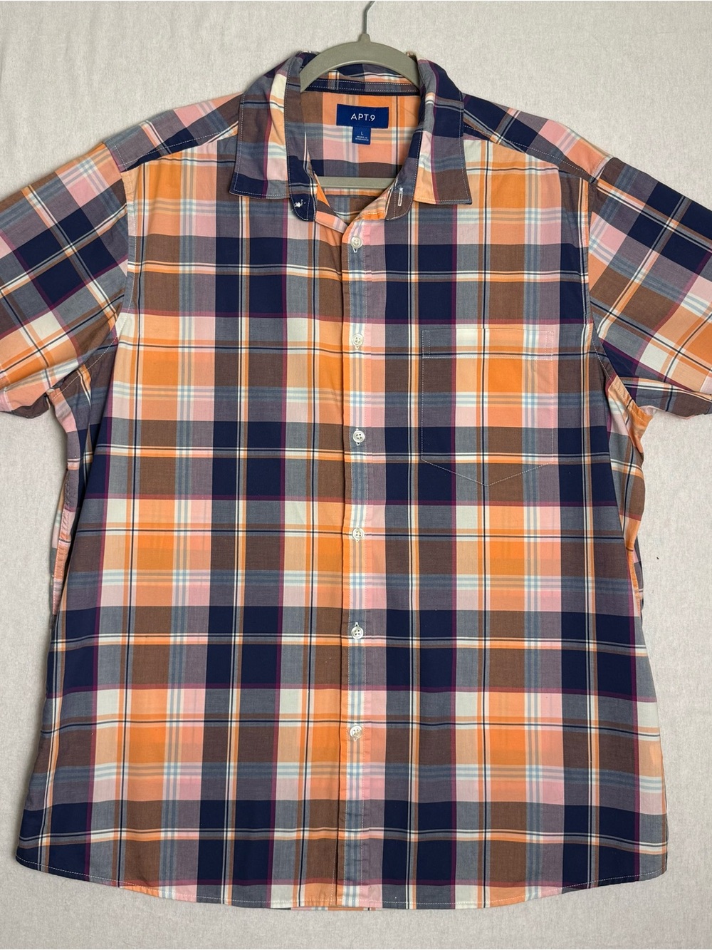 Apt. 9 Men’s Orange and Navy Plaid Short-Sleeve Button-Down Shirt